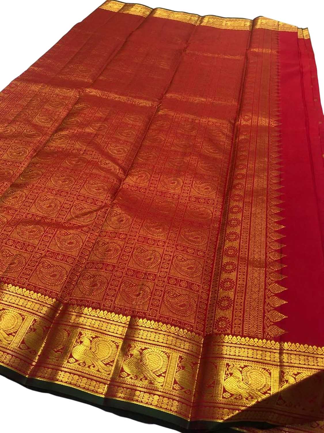 Red Kanjeevaram Handloom Pure Silk Saree - Luxurion World