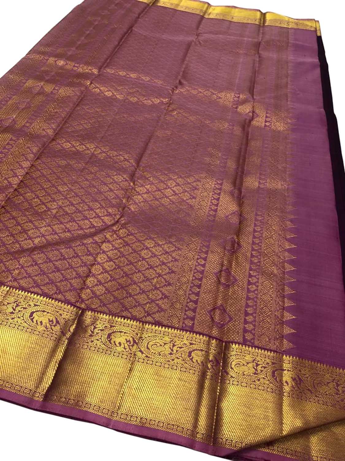 Purple Kanjeevaram Handloom Pure Silk Saree - Luxurion World
