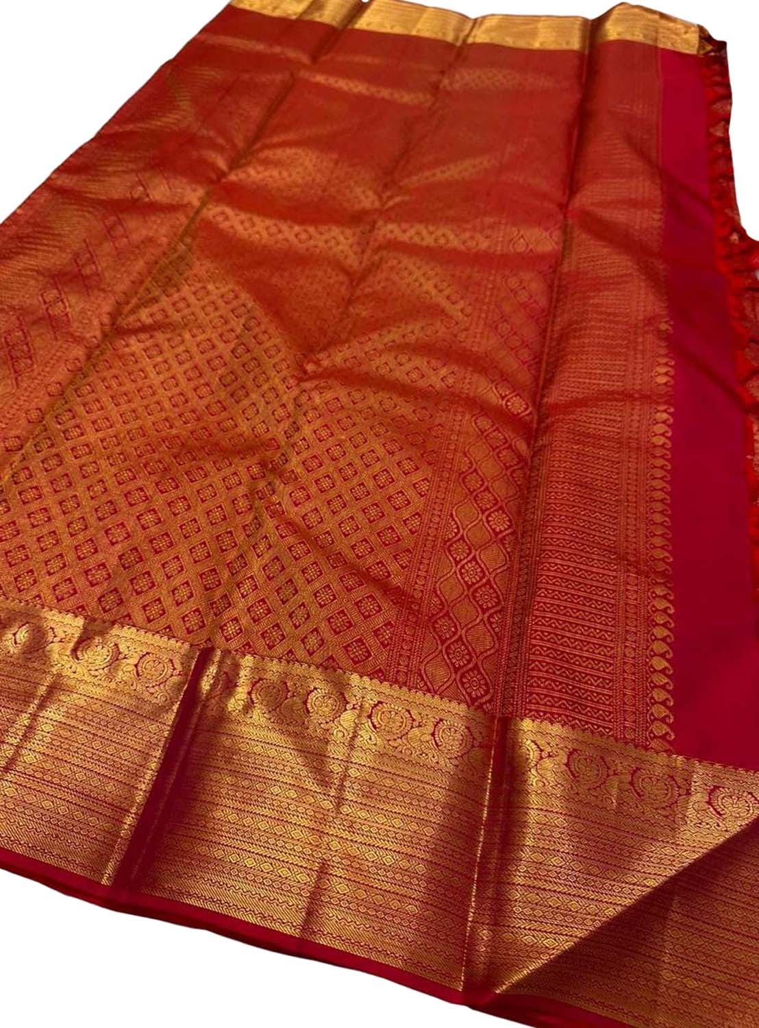 Red Kanjeevaram Handloom Pure Silk Saree - Luxurion World