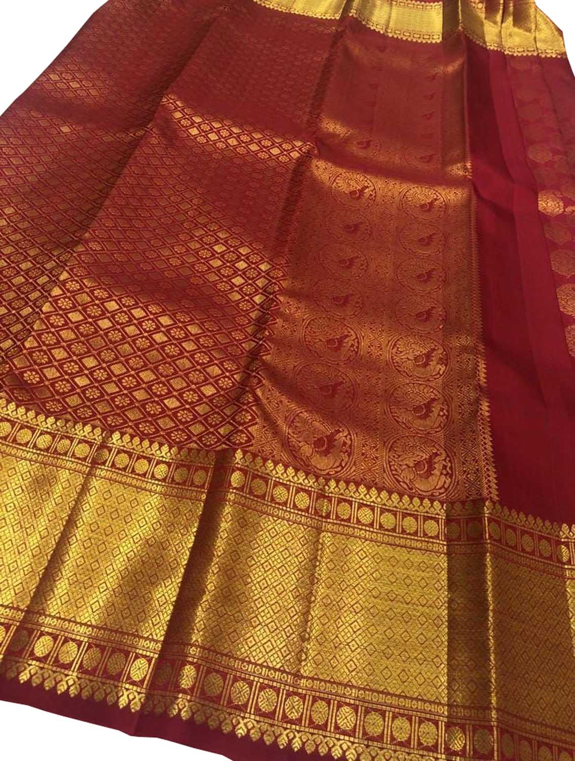 Red Kanjeevaram Handloom Pure Silk Saree - Luxurion World