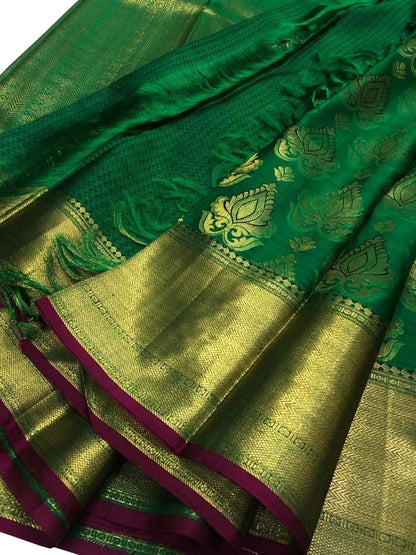 Green Kanjeevaram Handloom Pure Silk Saree - Luxurion World