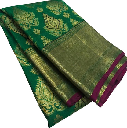 Green Kanjeevaram Handloom Pure Silk Saree - Luxurion World