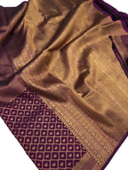 Purple Kanjeevaram Handloom Pure Silk Saree - Luxurion World