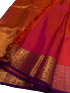 Pink And Orange Shot Kanjeevaram Handloom Pure Silk Saree - Luxurion World