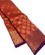 Pink And Orange Shot Kanjeevaram Handloom Pure Silk Saree - Luxurion World