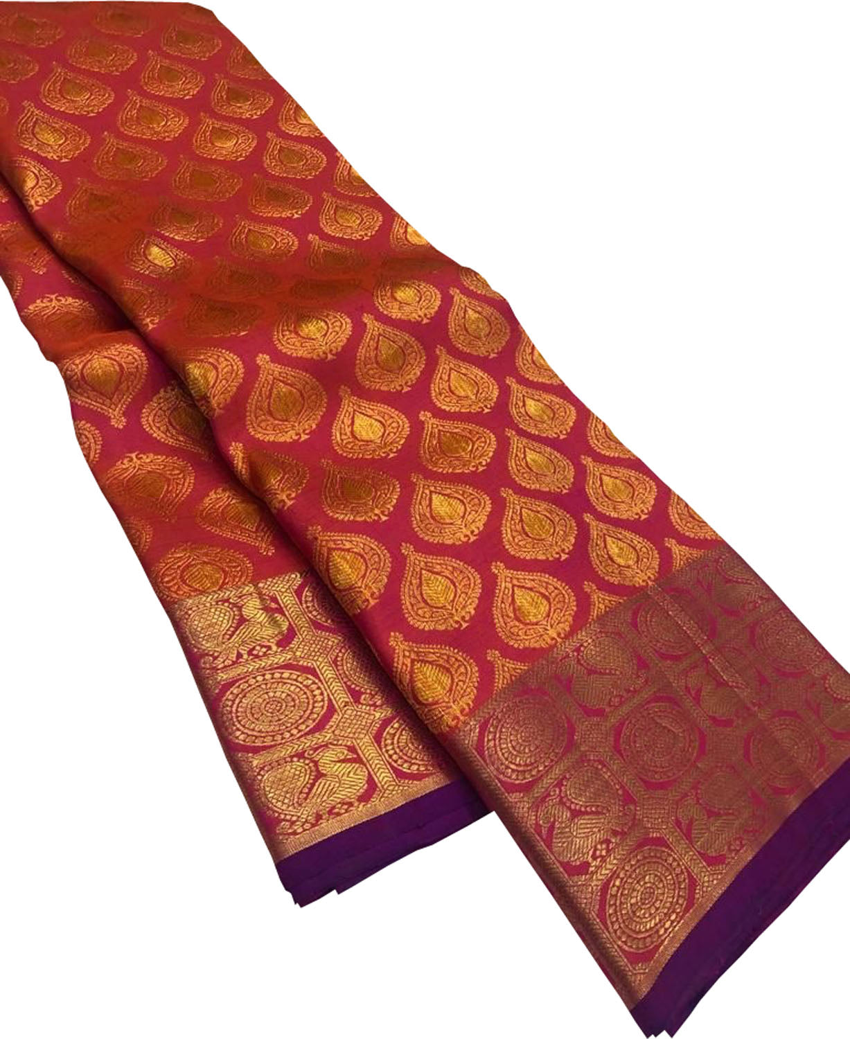 Pink And Orange Shot Kanjeevaram Handloom Pure Silk Saree - Luxurion World