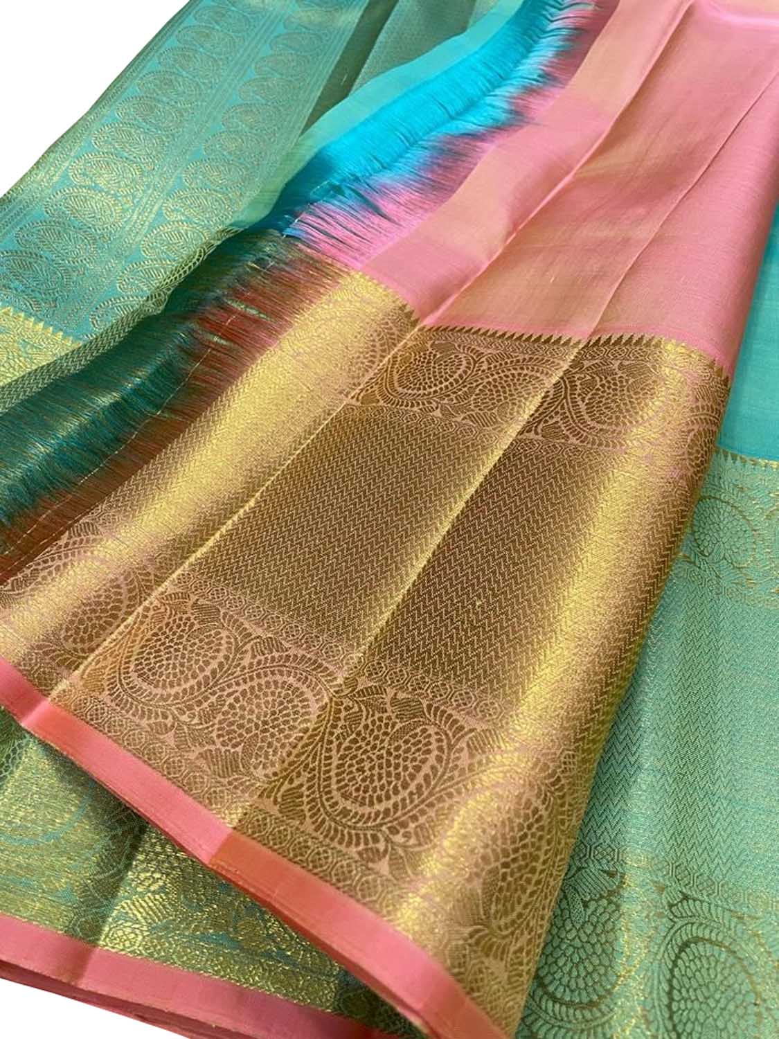 Blue Kanjeevaram Handloom Pure Silk Saree - Luxurion World