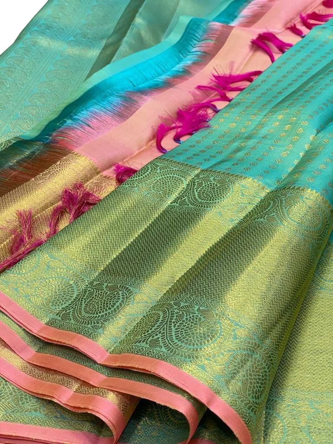 Blue Kanjeevaram Handloom Pure Silk Saree - Luxurion World