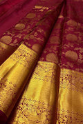 Maroon Kanjeevaram Handloom Pure Silk Saree - Luxurion World