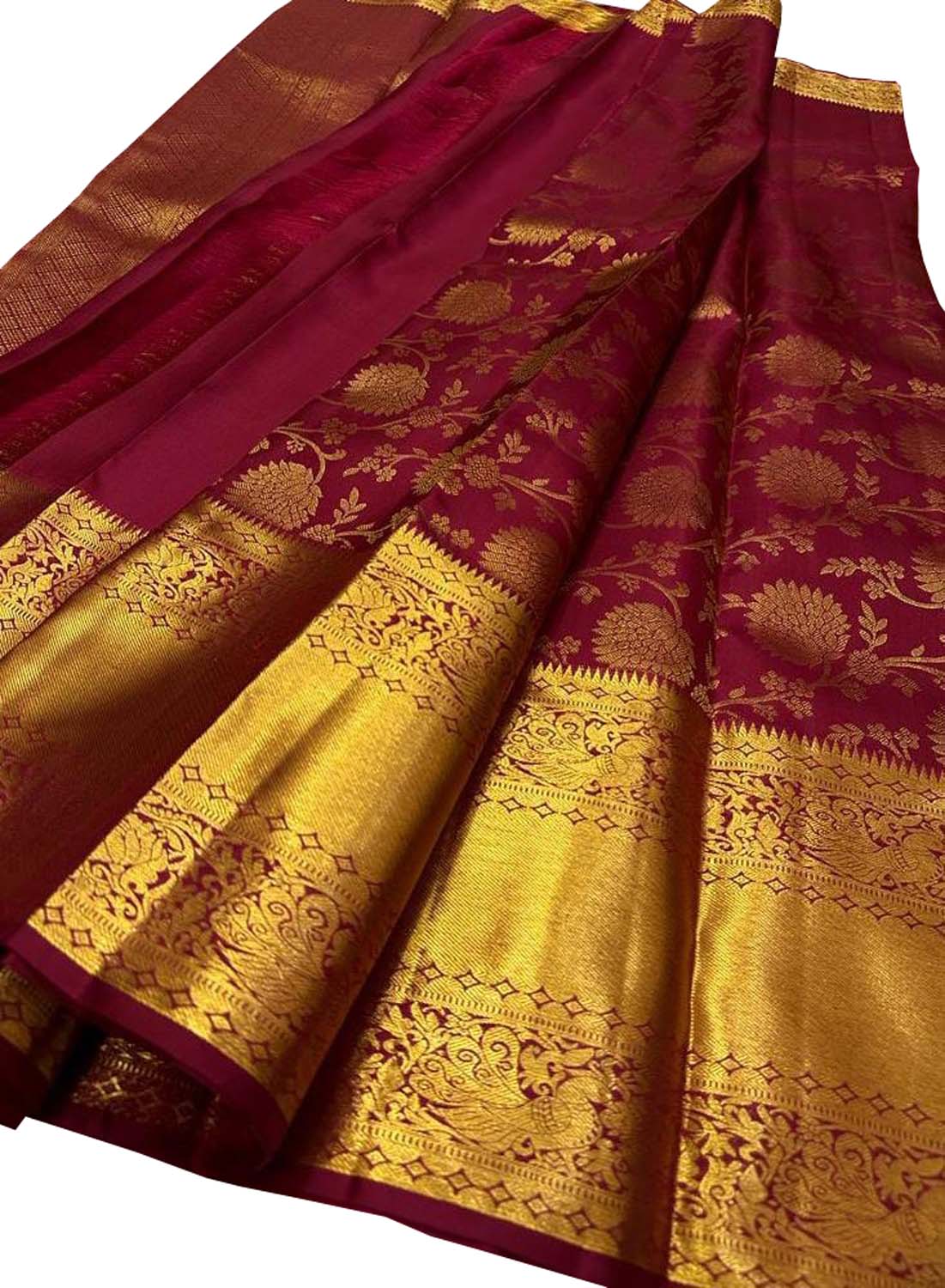 Maroon Kanjeevaram Handloom Pure Silk Saree - Luxurion World