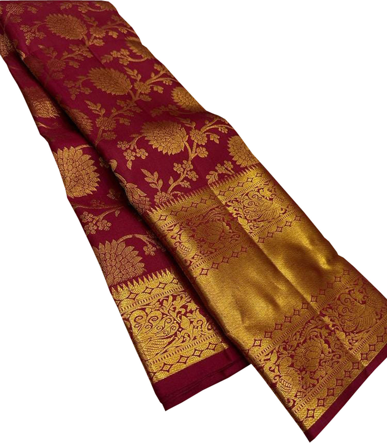 Maroon Kanjeevaram Handloom Pure Silk Saree - Luxurion World