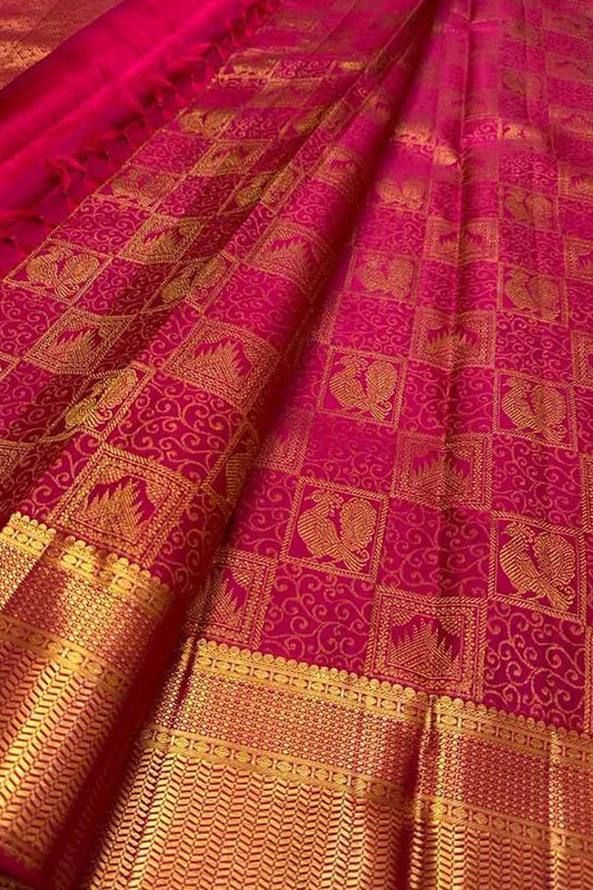 Pink Kanjeevaram Handloom Pure Silk Saree - Luxurion World