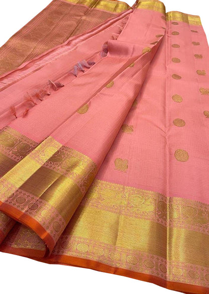 Pink Kanjeevaram Handloom Pure Silk Saree - Luxurion World