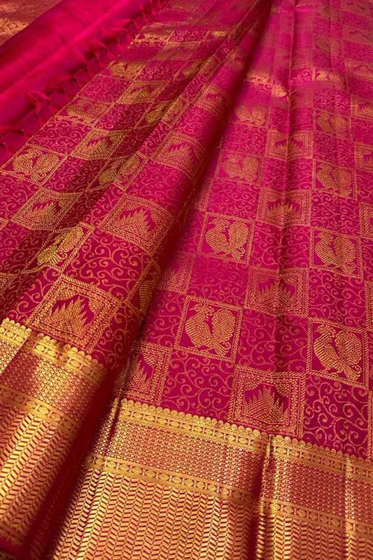 Pink Kanjeevaram Handloom Pure Silk Saree - Luxurion World