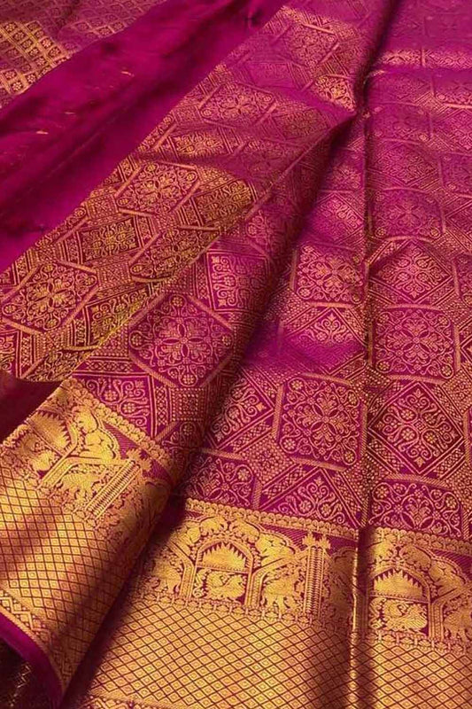 Pink Kanjeevaram Handloom Pure Silk Saree - Luxurion World