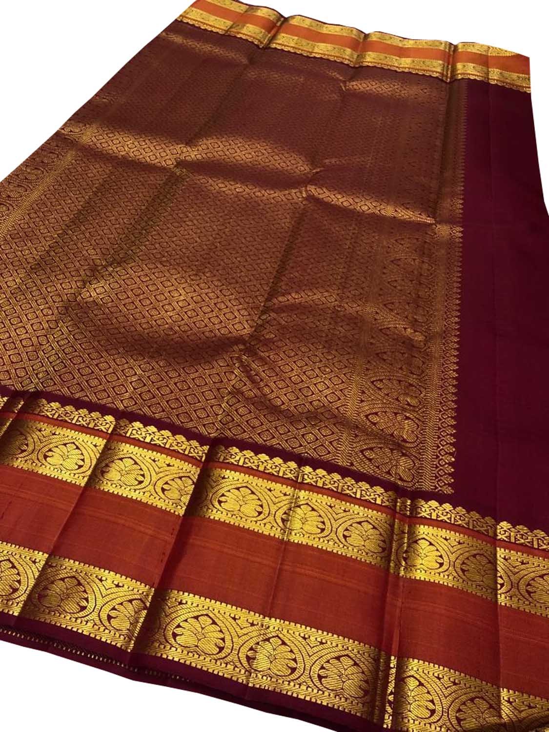 Off White Kanjeevaram Handloom Pure Silk Saree - Luxurion World