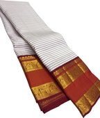 Off White Kanjeevaram Handloom Pure Silk Saree - Luxurion World