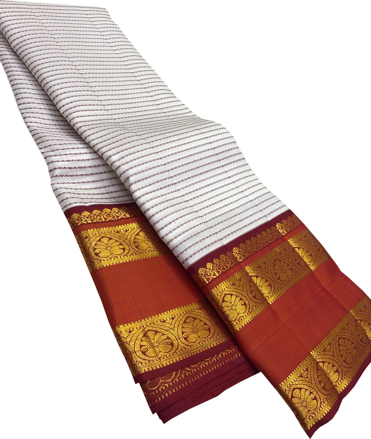 Off White Kanjeevaram Handloom Pure Silk Saree - Luxurion World