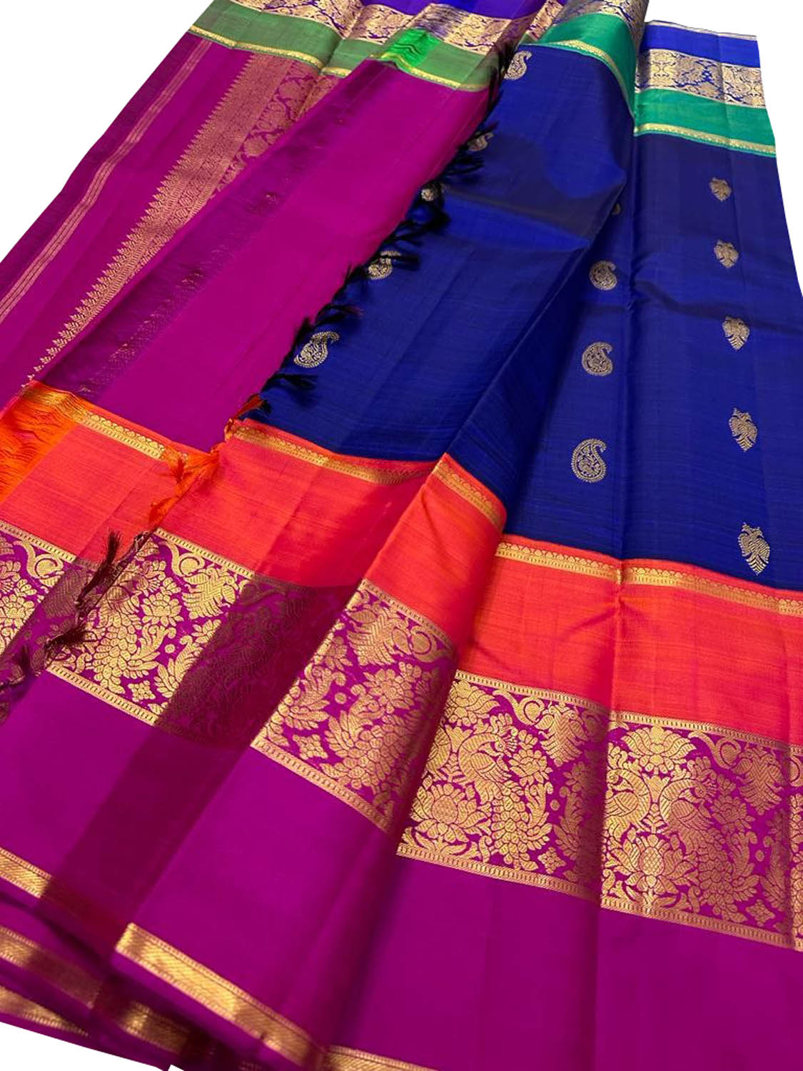 Blue Kanjeevaram Handloom Pure Silk Saree - Luxurion World