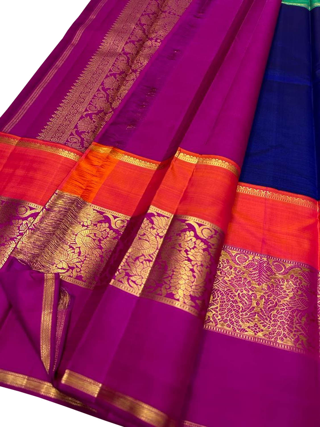 Blue Kanjeevaram Handloom Pure Silk Saree - Luxurion World