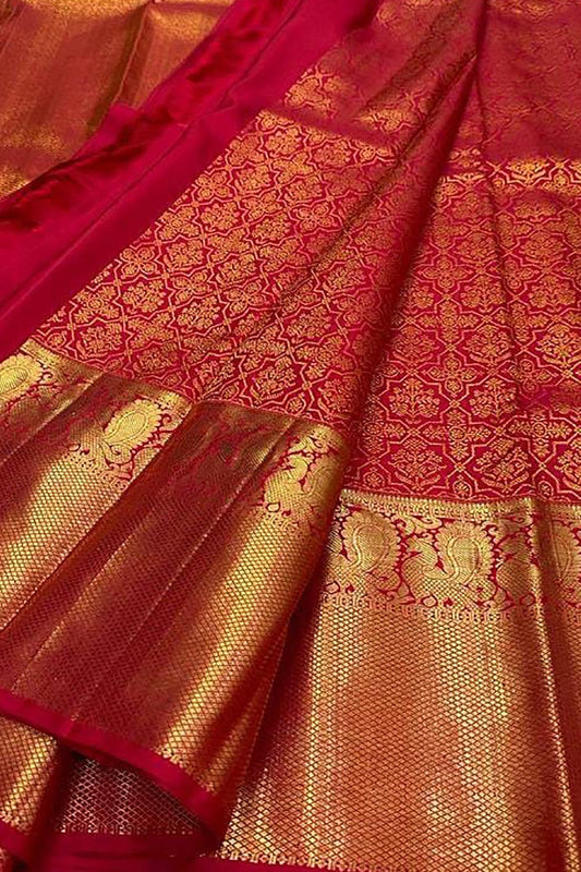 Red Kanjeevaram Handloom Pure Silk Saree - Luxurion World