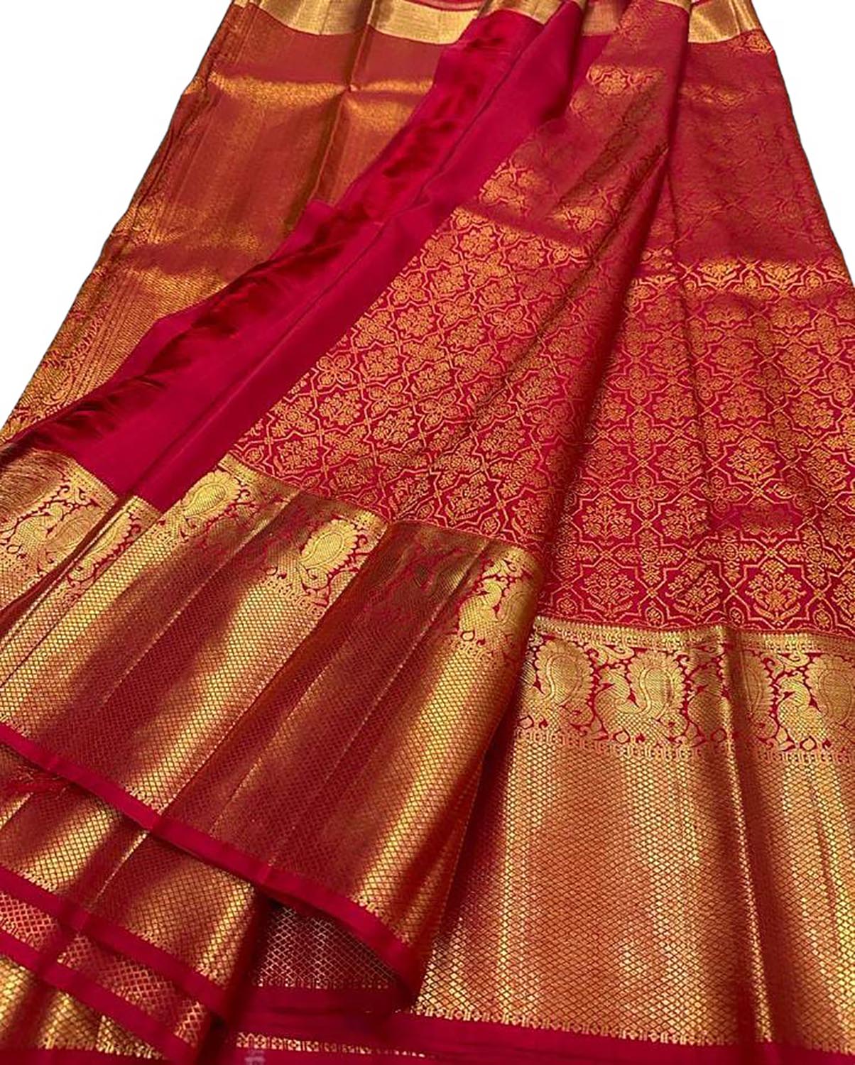 Red Kanjeevaram Handloom Pure Silk Saree - Luxurion World