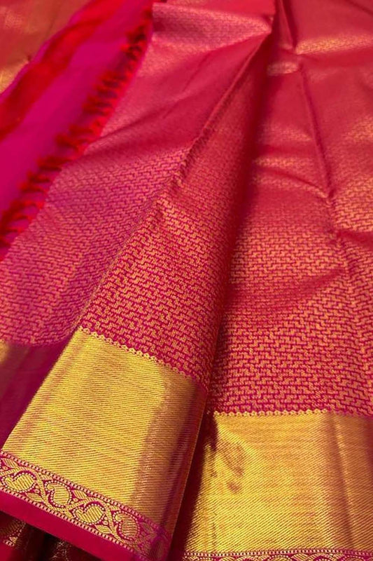 Pink Kanjeevaram Handloom Pure Silk Saree - Luxurion World