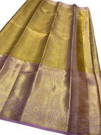 Golden Kanjeevaram Handloom Pure Silk Saree - Luxurion World