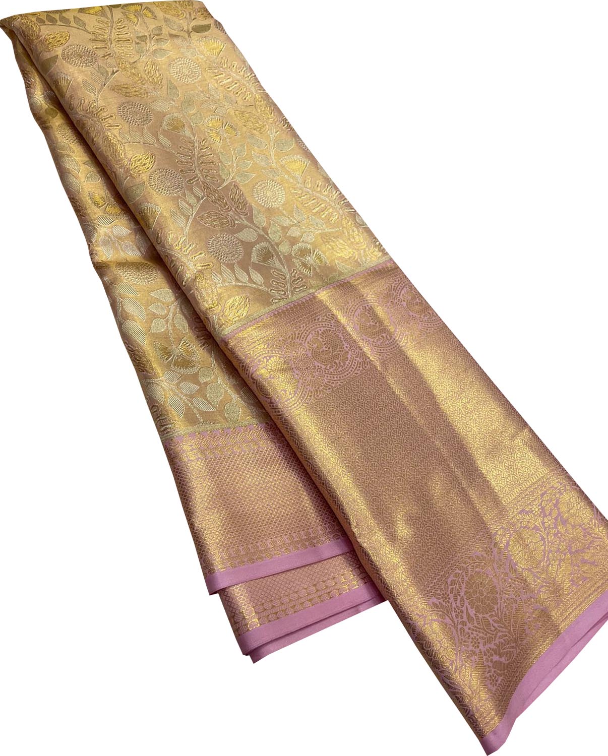Golden Kanjeevaram Handloom Pure Silk Saree