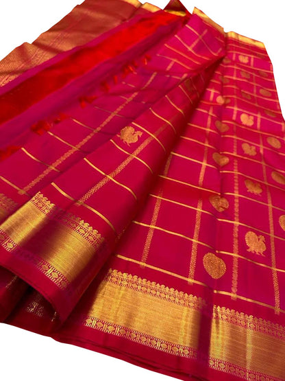 Pink Kanjeevaram Handloom Pure Silk Saree - Luxurion World