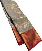 Grey Kanjeevaram Handloom Pure Silk Saree - Luxurion World