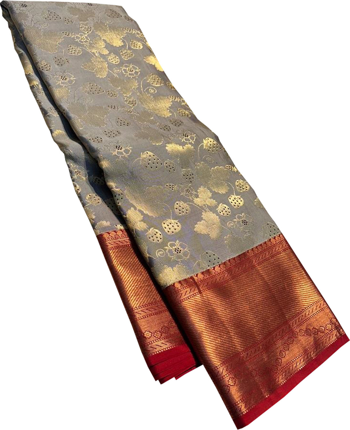Grey Kanjeevaram Handloom Pure Silk Saree - Luxurion World