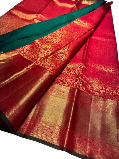 Red Kanjeevaram Handloom Pure Silk Saree - Luxurion World