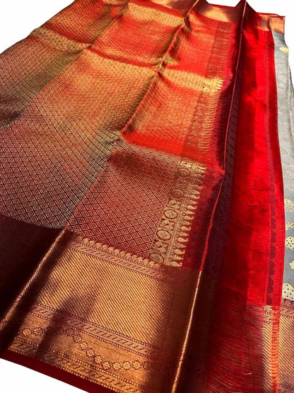 Red Kanjeevaram Handloom Pure Silk Saree - Luxurion World