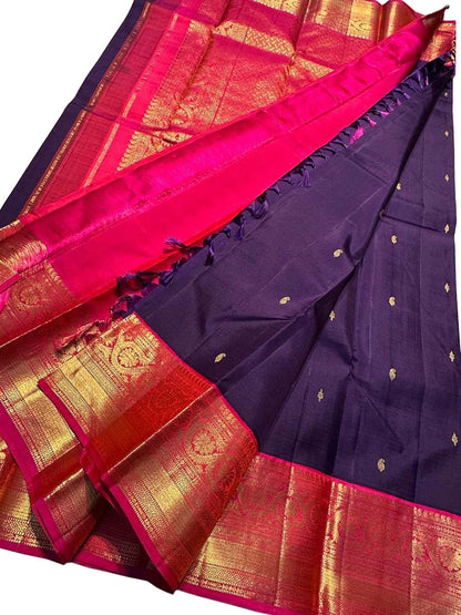 Purple Kanjeevaram Handloom Pure Silk Saree - Luxurion World