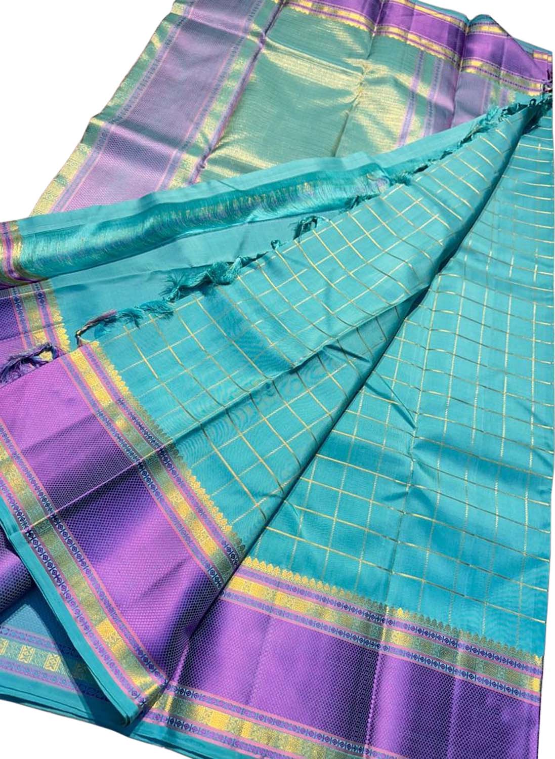 Blue Kanjeevaram Handloom Pure Silk Saree - Luxurion World