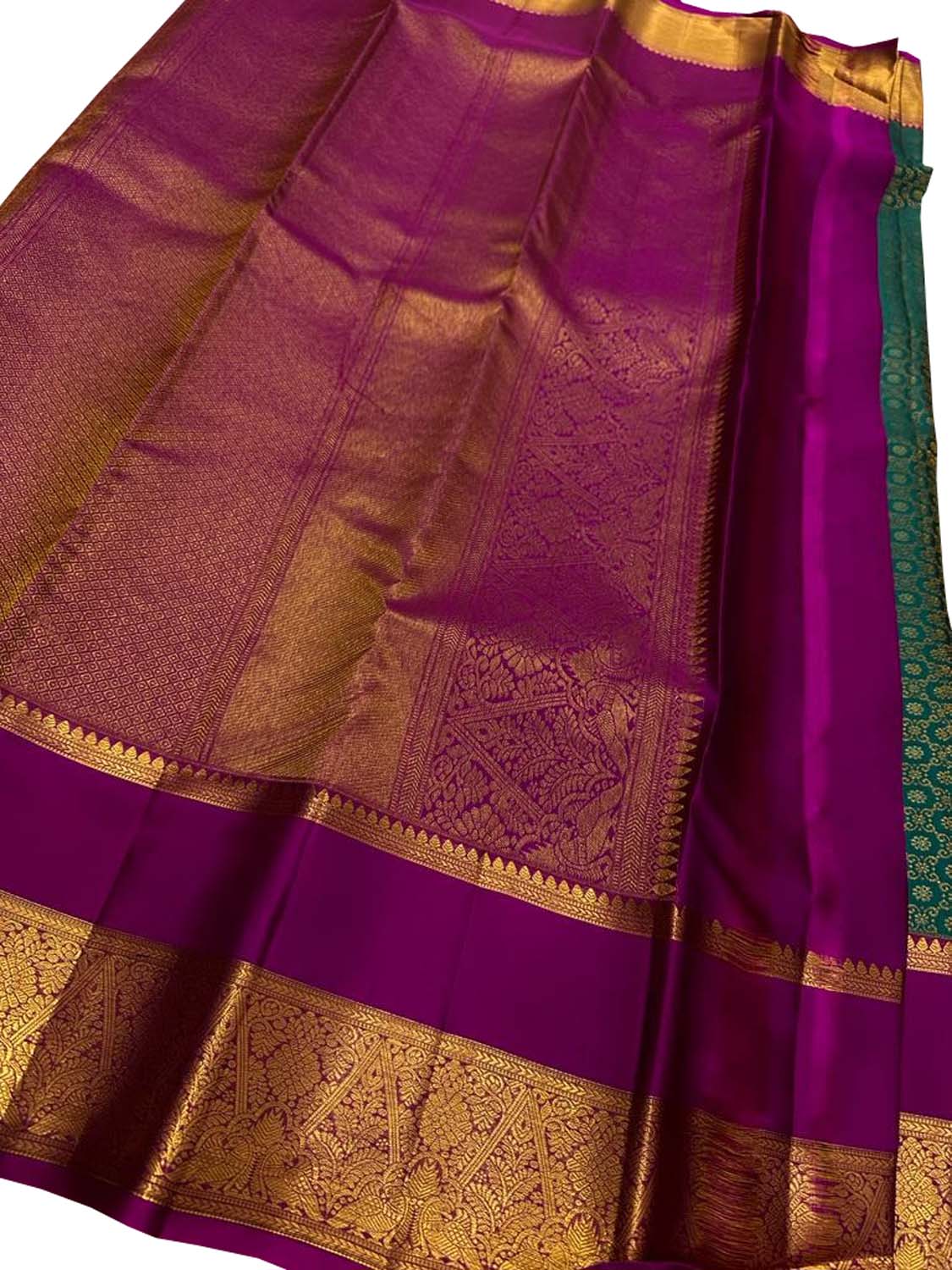 Green Kanjeevaram Handloom Pure Silk Saree - Luxurion World