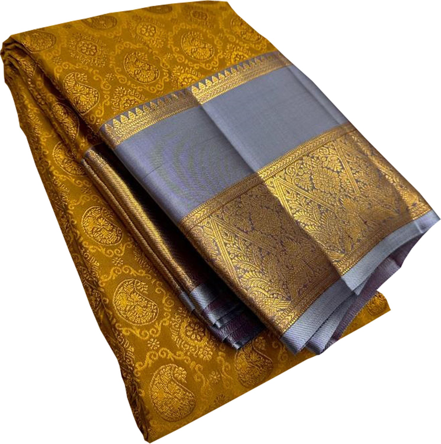 Golden Kanjeevaram Handloom Pure Silk Saree - Luxurion World