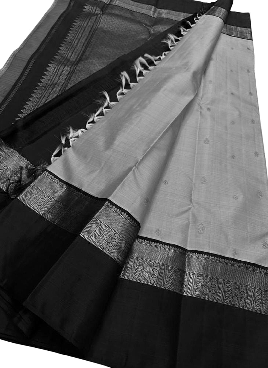 Grey Kanjeevaram Handloom Pure Silk Saree - Luxurion World