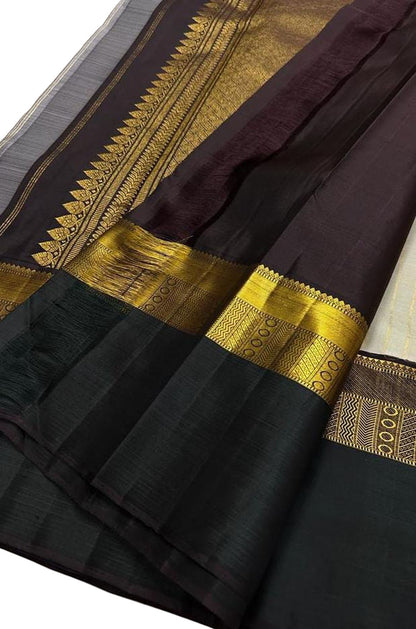 Grey Kanjeevaram Handloom Pure Silk Saree - Luxurion World