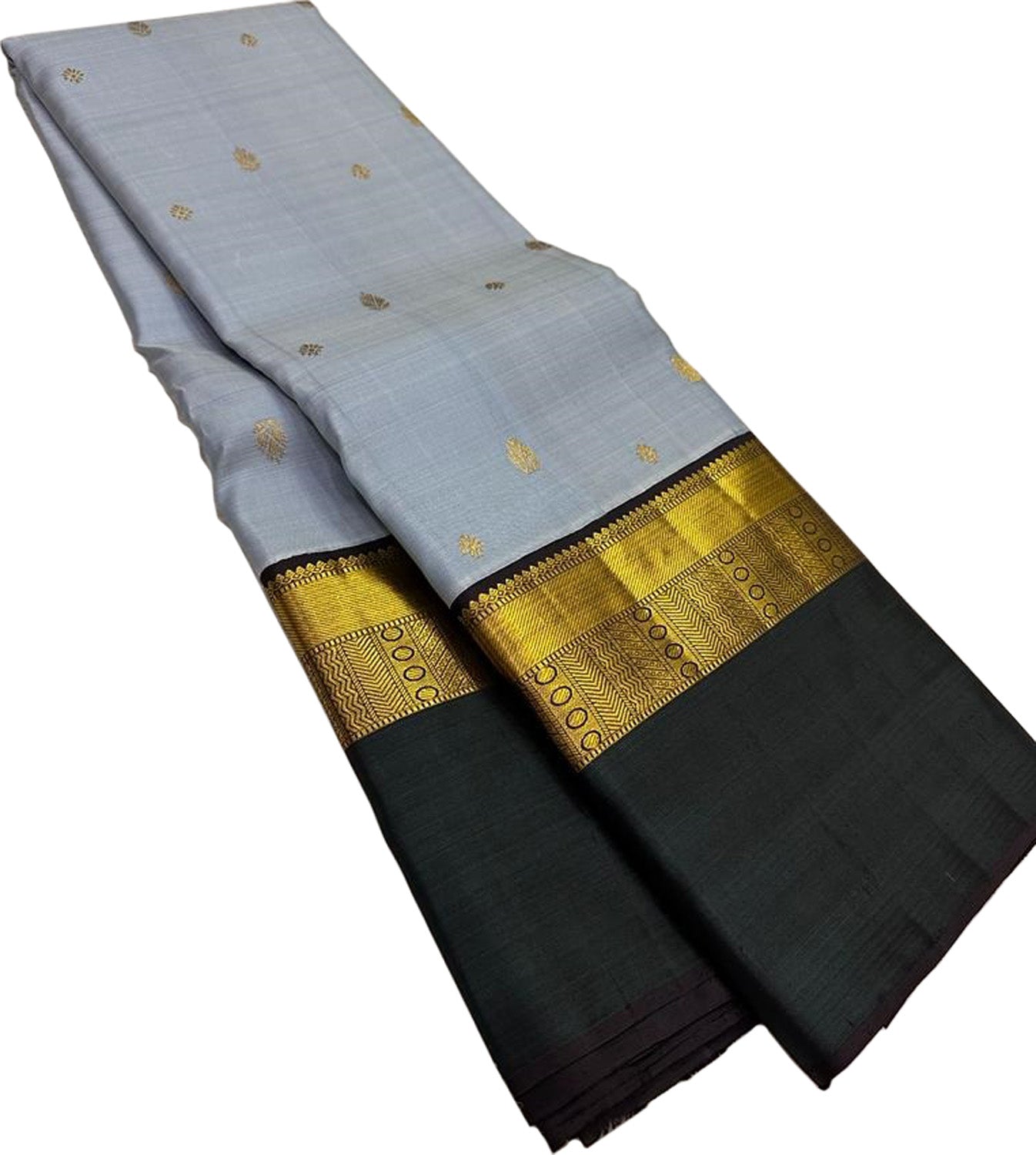 Grey Kanjeevaram Handloom Pure Silk Saree - Luxurion World