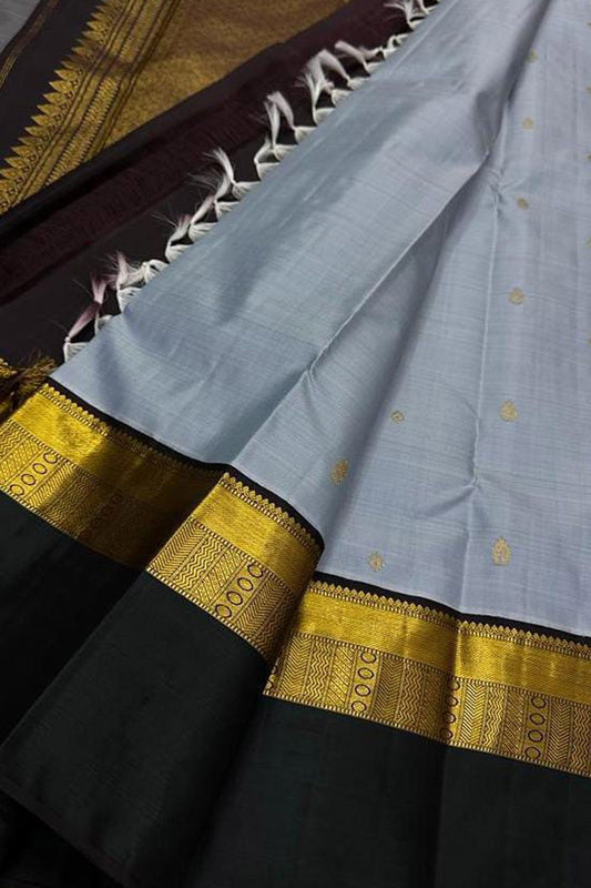 Grey Kanjeevaram Handloom Pure Silk Saree - Luxurion World