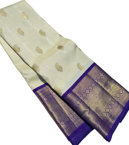 Off White Kanjeevaram Handloom Pure Silk Saree - Luxurion World