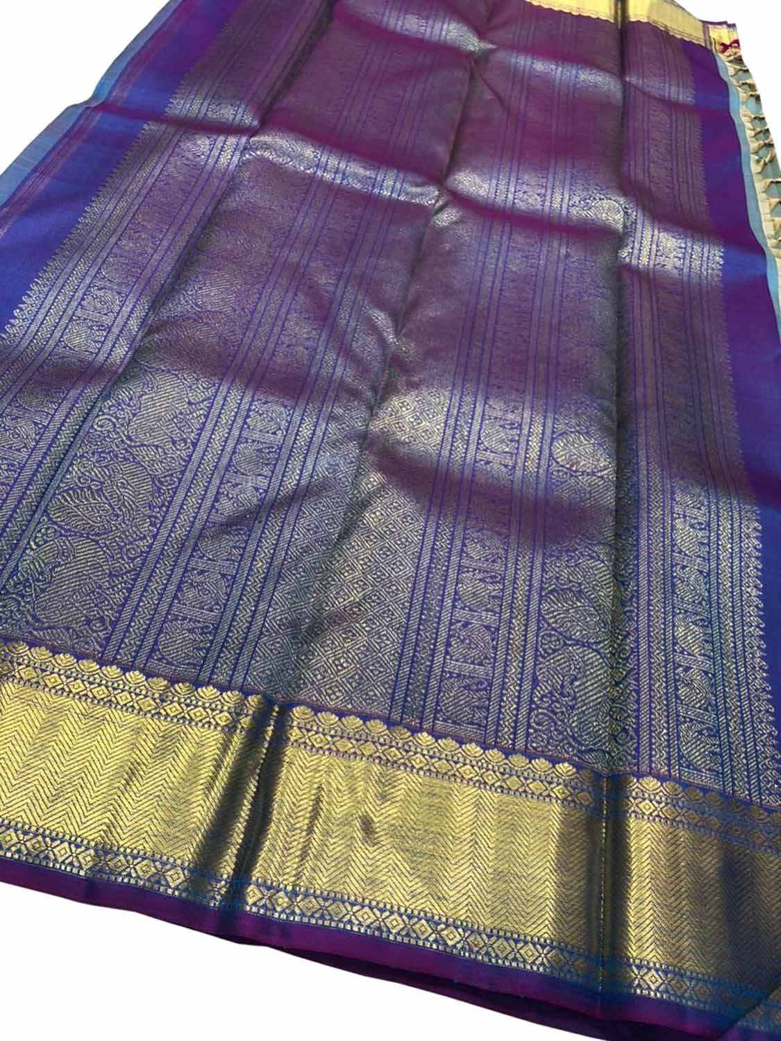 Blue Kanjeevaram Handloom Pure Silk Saree - Luxurion World