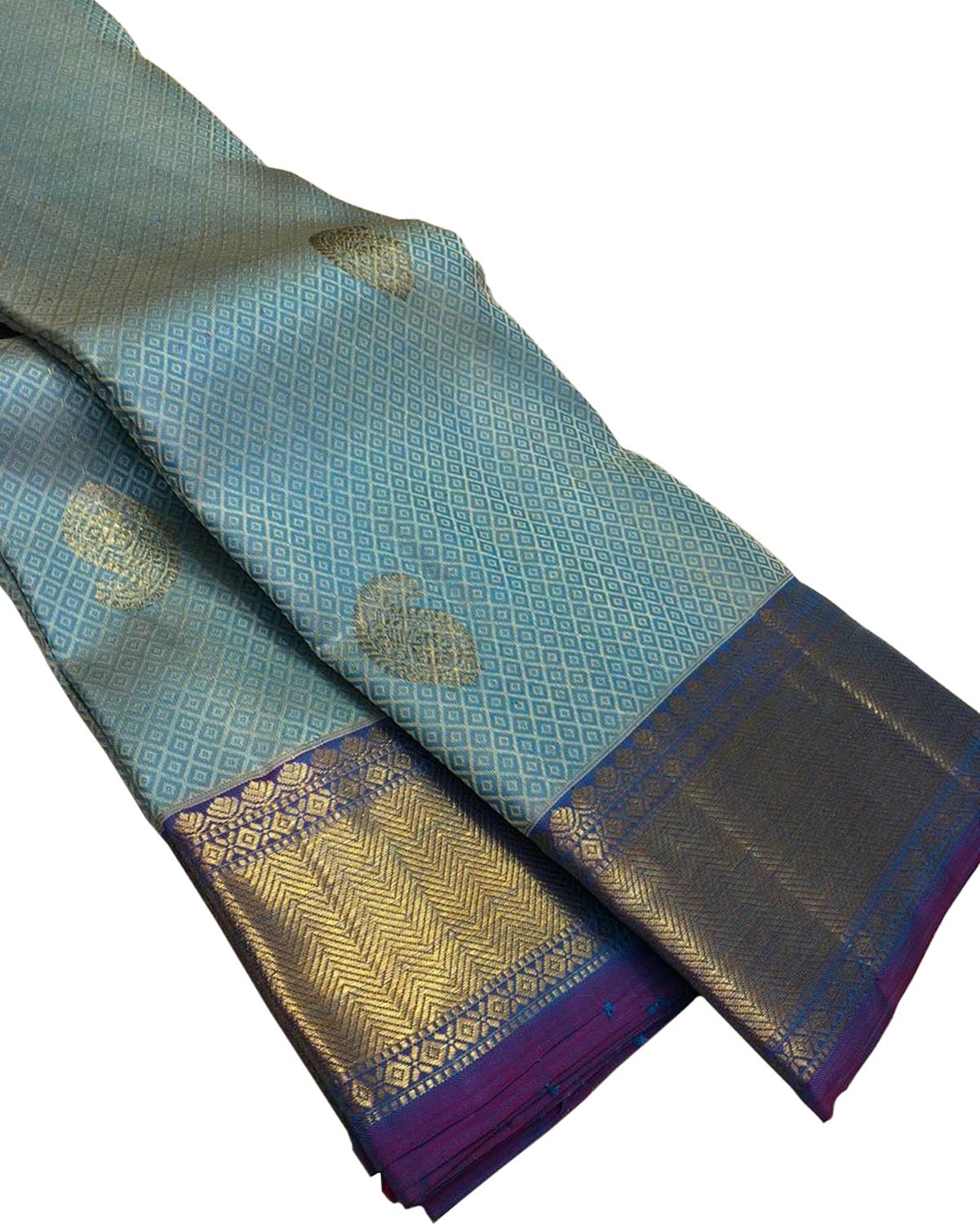 Blue Kanjeevaram Handloom Pure Silk Saree - Luxurion World