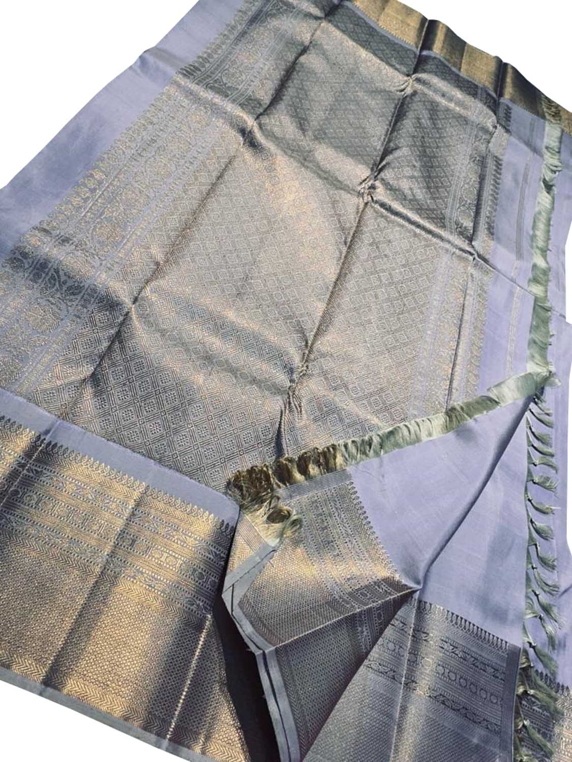 Grey Kanjeevaram Handloom Pure Silk Saree - Luxurion World