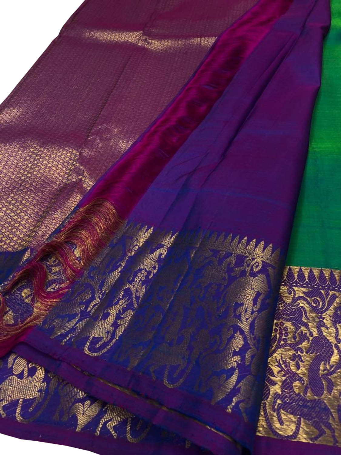 Green Kanjeevaram Handloom Pure Silk Saree - Luxurion World
