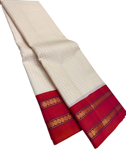Off White Kanjeevaram Handloom Pure Silk Saree - Luxurion World