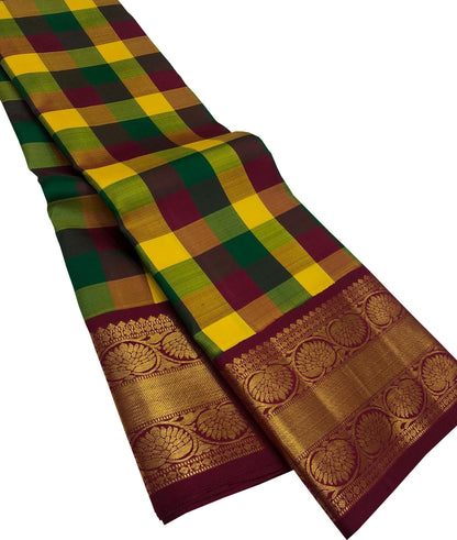 Multicolor Kanjeevaram Handloom Pure Silk Saree - Luxurion World