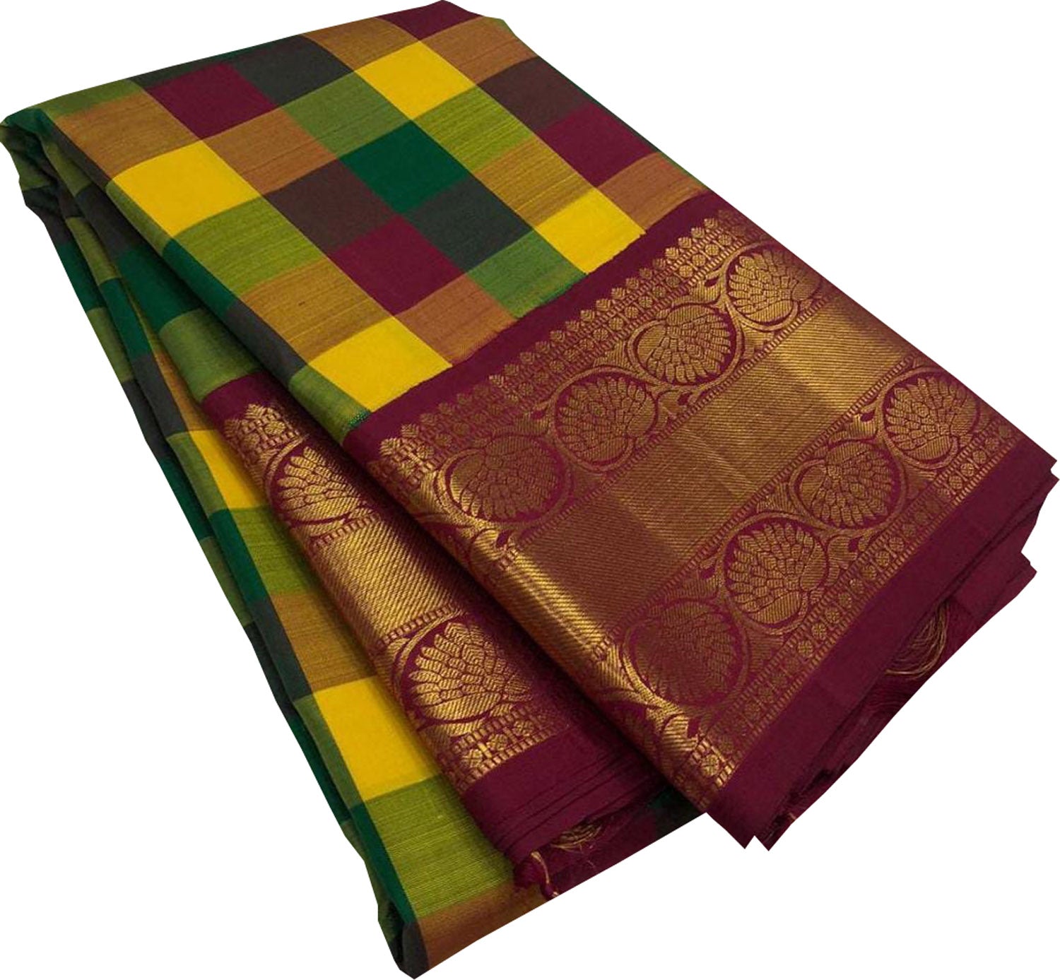 Multicolor Kanjeevaram Handloom Pure Silk Saree - Luxurion World